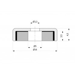 Magnet i hus, diameter 16 mm, med boring til fladhovedskrue, ferrit