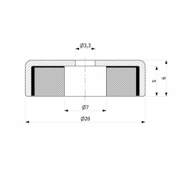 Imán en carcasa, diámetro 20 mm, con orificio para tornillo de cabeza plana, ferrita