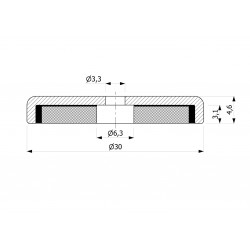 Magnet i hus, diameter 30 mm, med boring til fladhovedskrue, ferrit