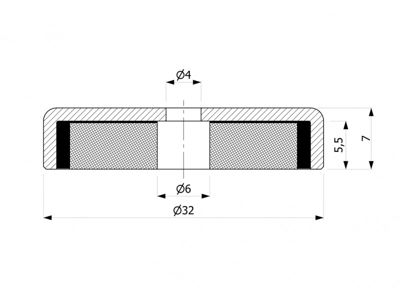 Μαγνήτης σε περίβλημα, διάμετρος 32 mm, με οπή για βίδα επίπεδης κεφαλής, φερρίτης
