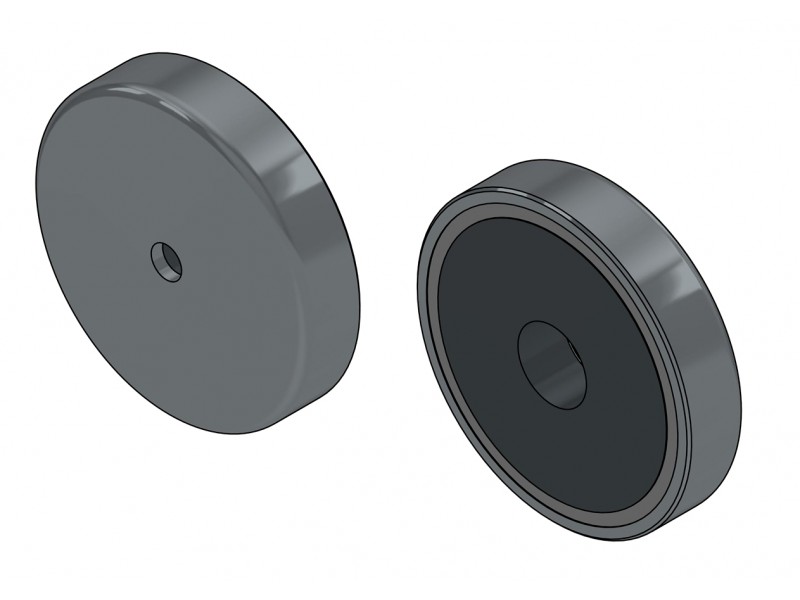Magnet in housing, diameter 36 mm, with bore for flat head screw, ferrite