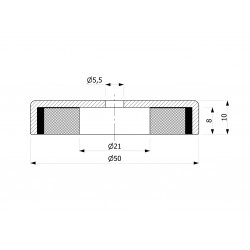 Magneet in behuizing, diameter 50 mm, met boring voor platkopschroef, ferriet