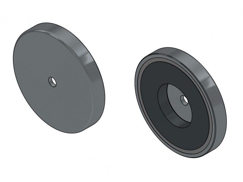 Magnet i hus, diameter 52 mm, med boring for flat skrue, ferritt