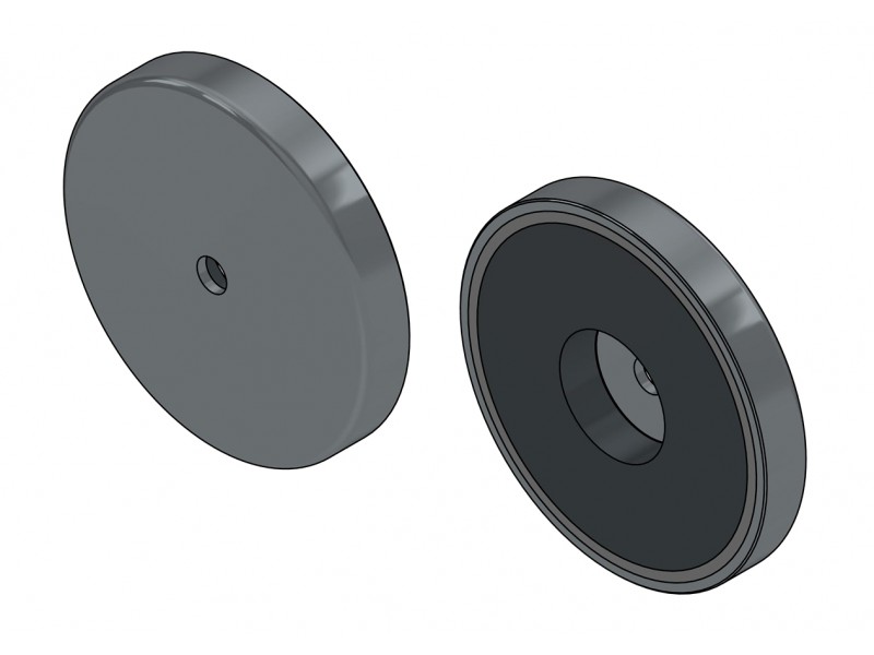Magnet v ohišju, premer 67 mm, z odprtino za vijak z ravno glavo, feritni