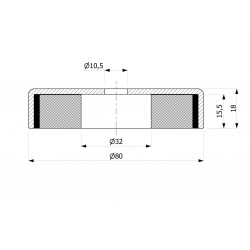 Imán en carcasa, diámetro 80 mm, con orificio para tornillo de cabeza plana, ferrita