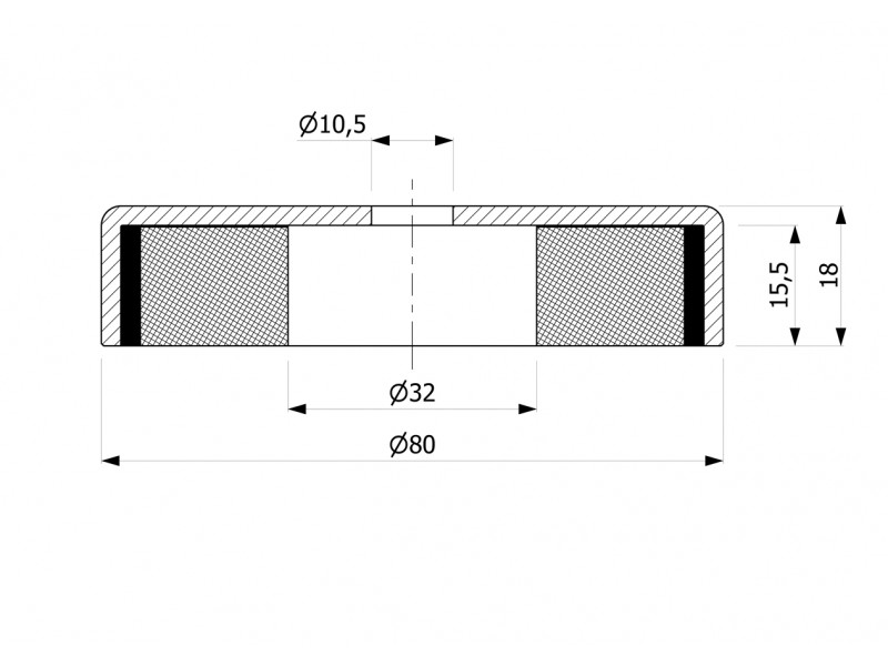 Magnet im Gehäuse, Durchmesser 80 mm, mit Bohrung für Flachkopfschraube, Ferrit
