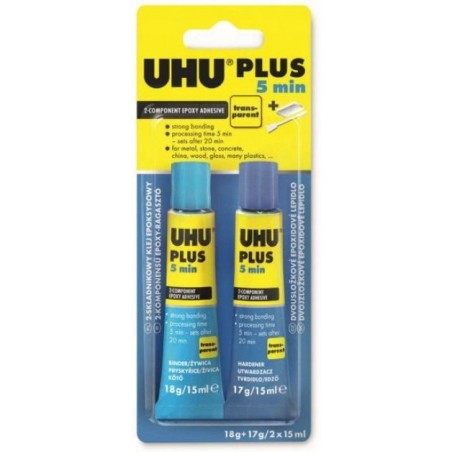 Dviejų komponentų epoksidiniai klijai Uhu Plus 5min 2x15ml