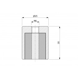Aimant en laiton, diamètre 25 mm, filetage intérieur M6, hauteur 35 mm, néodyme