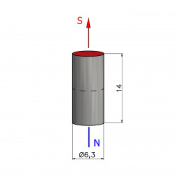 D6,3 x 14 / N38 - Неодимов магнит (NdFeB)