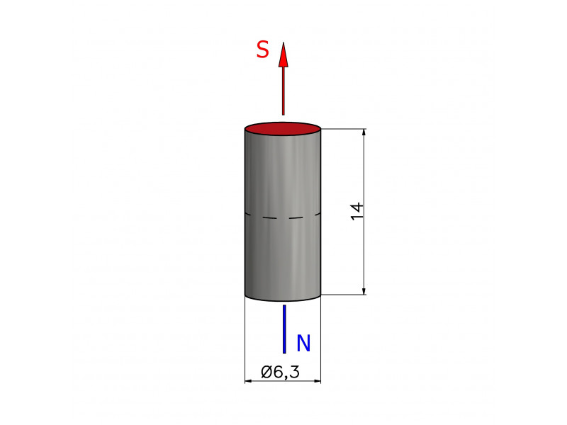 D6,3 x 14 / N38 - Neodymium magnet (NdFeB)