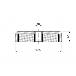 Mıknatıs, çap 30,2 mm, M4 iç dişli, yükseklik 6,7 mm, ferrit