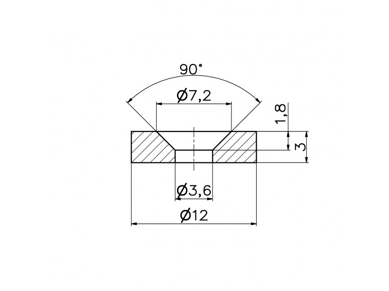 D12 x d7,2/3,6 x 3 / N38 - Neodymmagnet (NdFeB)
