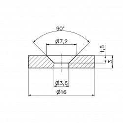 D16 x d7,2/3,6 x 3 / N38 - Aimant en néodyme (NdFeB)