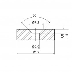 D18 x d7,2/3,6 x 5 / N42 - Neodymmagnet (NdFeB)