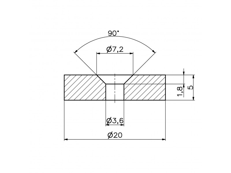 D20 x d7,2/3,6 x 5 / N42 - magnet de neodim (NdFeB)