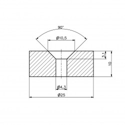 D25 x d10,5/4,3 x 10 / N42 - Neodymium magnet (NdFeB)