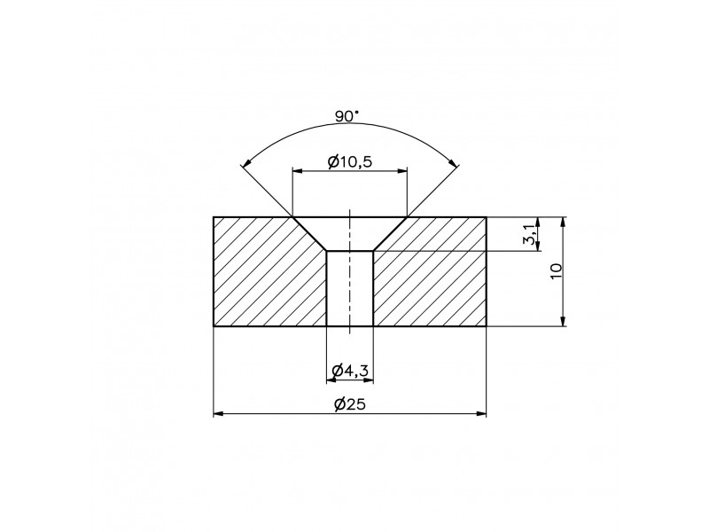 D25 x d10,5/4,3 x 10 / N42 - Neodímium mágnes (NdFeB)