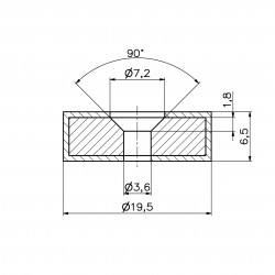 D19,5 x d7,2/3,6 x 6,5 / N42 - Neodymmagnet (NdFeB) i gummi