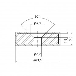 D21,5 x d7,2/3,6 x 6,5 / N42 - Neodüümmagnet (NdFeB) kummist magnet.