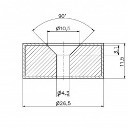 D26,5 x d10,5/4,3 x 11,5 / N42 - Neodymmagnet (NdFeB) i gummi