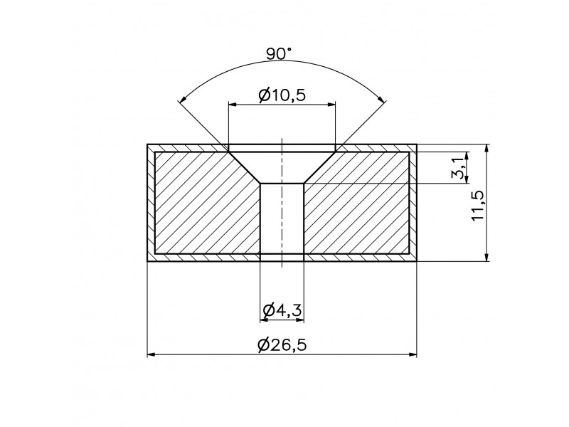 D26,5 x d10,5/4,3 x 11,5 / N42 - Neodymium magneet (NdFeB) in rubber