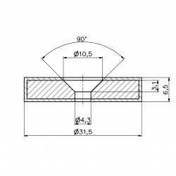 D31,5 x d10,5/4,3 x 6,5 / N42 - Neodymium magneet (NdFeB) in rubber