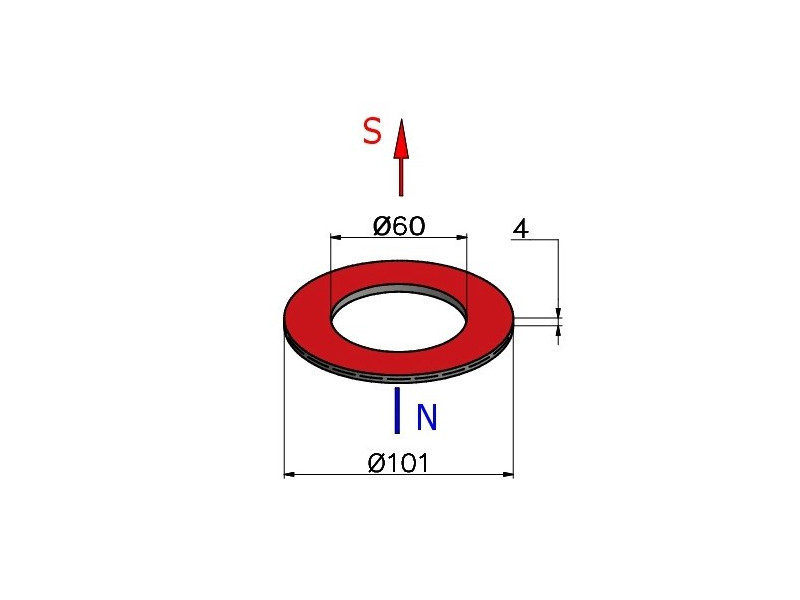 D101 X D60 X 4 / N42 - Neodymmagnet (NdFeB)