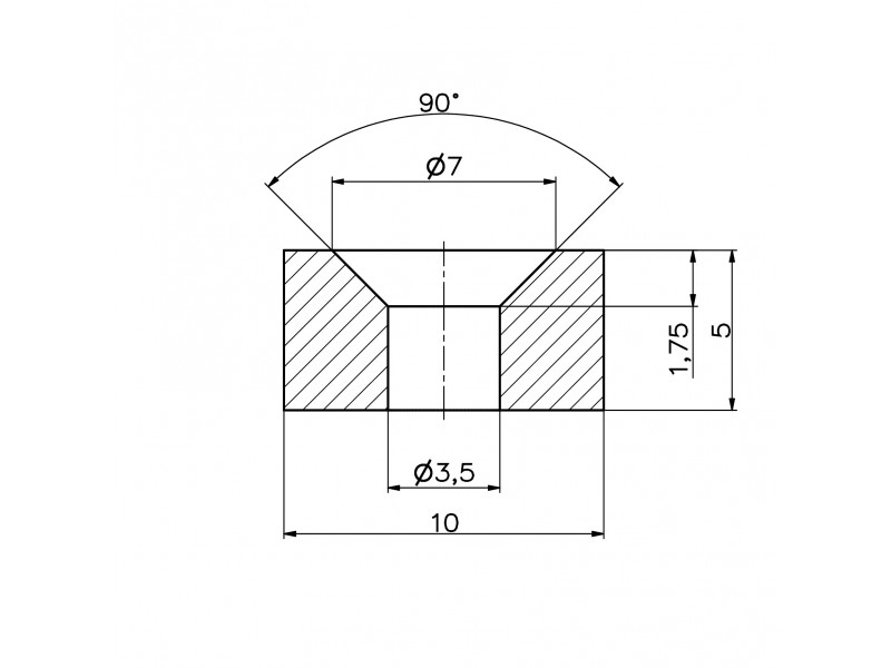 10 X 8 X 5 - D7/d3,5 / N38 - Μαγνήτης νεοδυμίου (NdFeB)