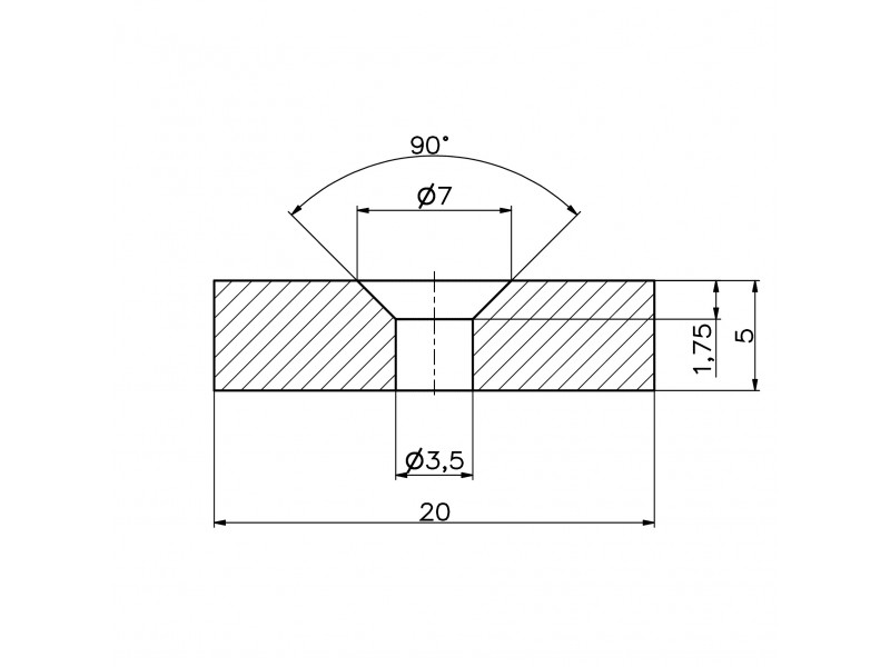 20 X 8 X 5 - D7/d3,5 / N38 - Neodymium magneet (NdFeB)