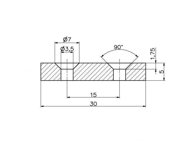 30 X 8 X 5 - D7/d3,5 / N38 - Neodymium magnet (NdFeB)