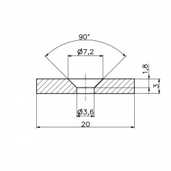 20 X 10 X 3 - D7,2/d3,6 / N38 - magnet de neodim (NdFeB)