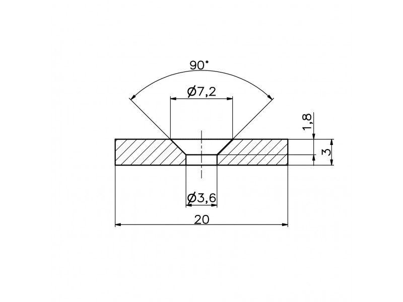 20 X 10 X 3 - D7,2/d3,6 / N38 - Neodímium mágnes (NdFeB)