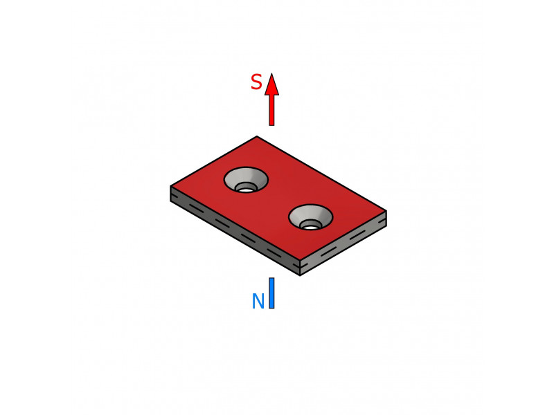 30 X 20 X 3 - D7,2/d3,6 / N38 - Neodymmagnet (NdFeB)