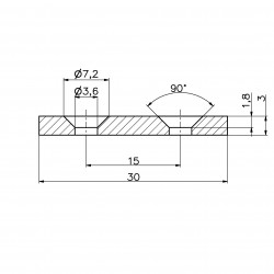 30 X 20 X 3 - D7,2/d3,6 / N38 - Neodymmagnet (NdFeB)
