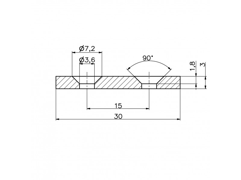30 X 20 X 3 - D7,2/d3,6 / N38 - magnet de neodim (NdFeB)