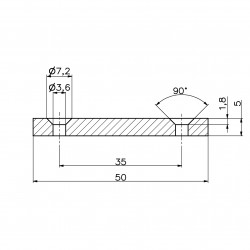 50 X 20 X 5 - D7,2/d3,6 / N38 - magnet de neodim (NdFeB)