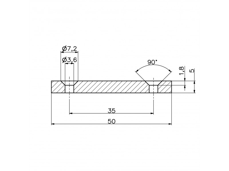 50 X 20 X 5 - D7,2/d3,6 / N38 - Neodymmagnet (NdFeB)