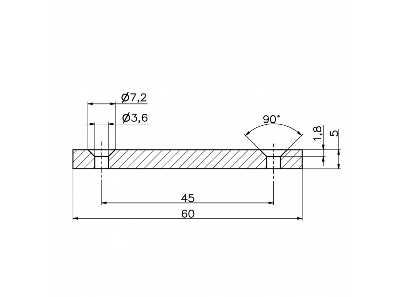 60 X 10 X 5 - D7,2/d3,6 / N38 - Íman de neodímio (NdFeB)