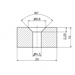 20 X 10 X 10 - D8,8/d4,3 / N38 - Neodymmagnet (NdFeB)