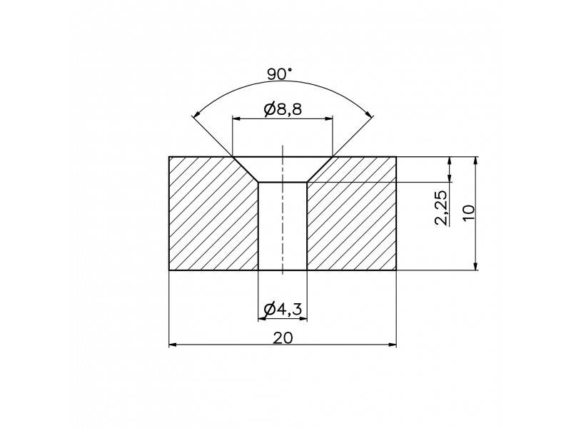 20 X 10 X 10 - D8,8/d4,3 / N38 - Aimant en néodyme (NdFeB)