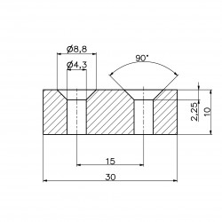 30 X 10 X 10 - D8,8/d4,3 / N38 - Imán de neodimio (NdFeB)