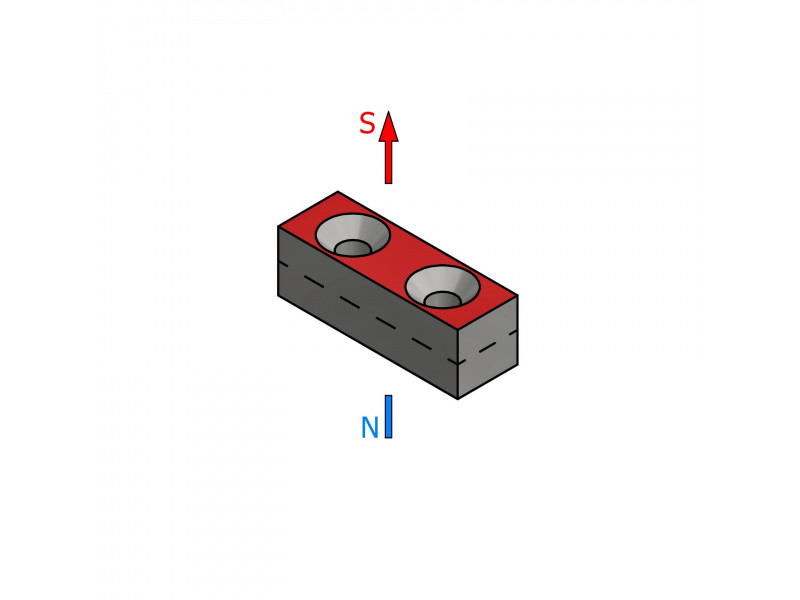 30 X 10 X 10 - D8,8/d4,3 / N38 - Magnete al neodimio (NdFeB)