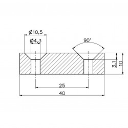 40 X 20 X 10 - D10,5/d4,3 / N38 - Neodymium magnet (NdFeB)