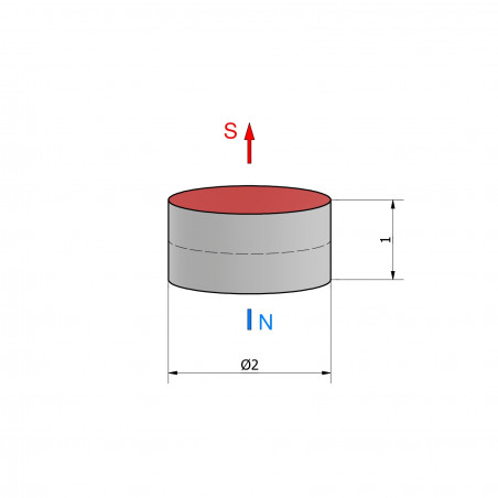 D2 x 1 / N38 - NdFeB (neodymium) magnet