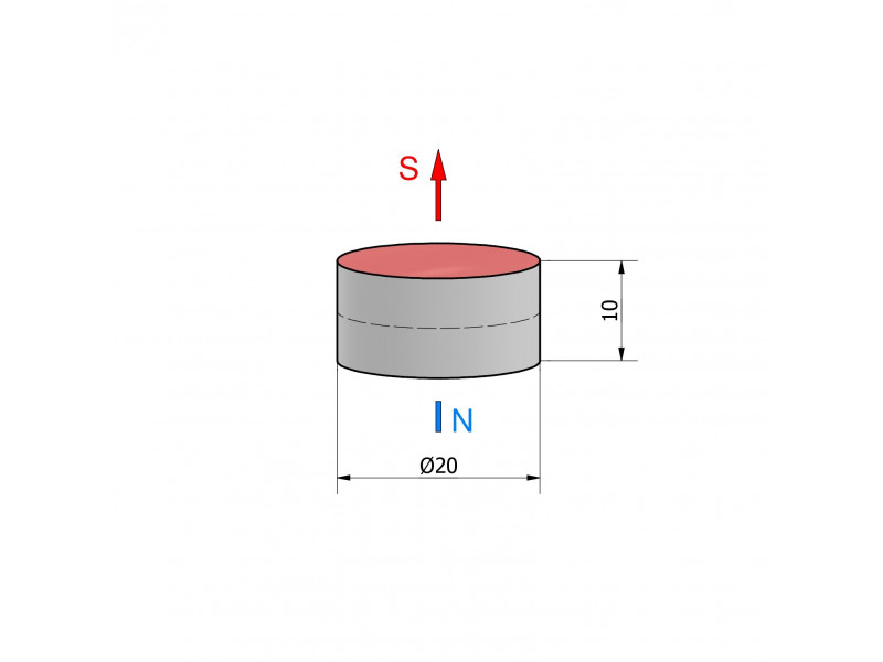 D20 x 10 / N38 - Neodimov magnet (NdFeB)