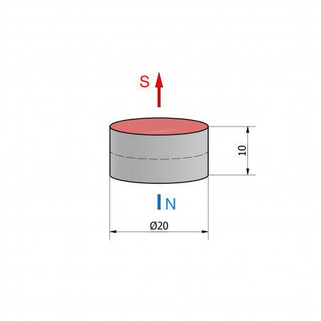 D20 x 10 / N38 - Neodymium magnet (NdFeB)
