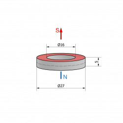 D27 x d16 x 5 / N38 - Neodimov magnet (NdFeB)