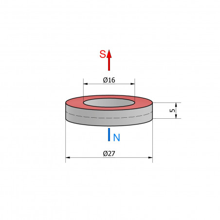 D27 x d16 x 5 / N38 - NdFeB (neodymium) magnet