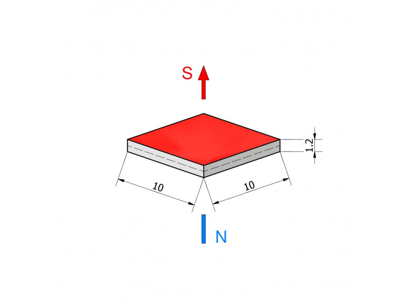 10 x 10 x 1,2 / N38 - Neodimov magnet (NdFeB)