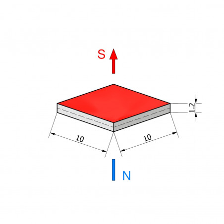 10 x 10 x 1,2 / N38 - NdFeB (neodymium) magnet